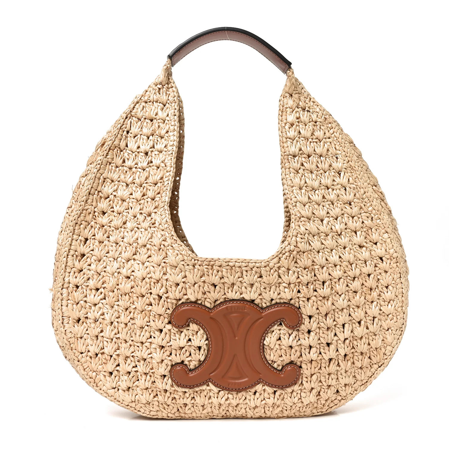 Raffia Calfskin Triomphe Panier Hobo Bag Natural Tan | FASHIONPHILE (US)