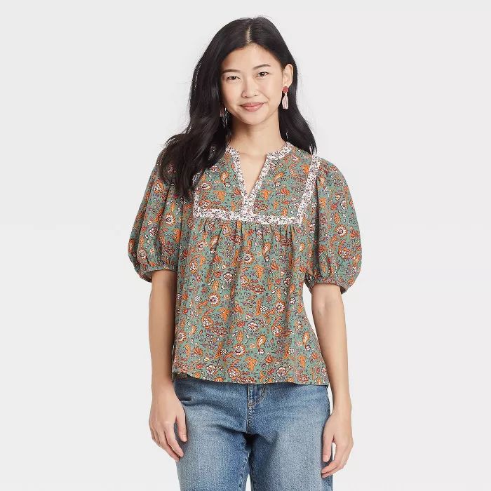 Women's Puff Elbow Sleeve Blouse - Universal Thread™ Floral | Target