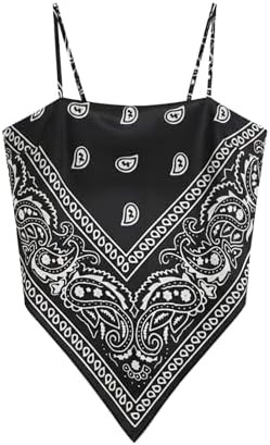 Outoshe Women's Paisley Satin Bandana Tube Top Tie Back Boho Scarf Tops | Amazon (US)