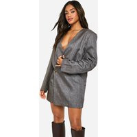 boohoo Women's Premium Heavy Pinstripe Oversized Blazer Dress in Brown | Size: 4 | Woven | boohoo (US & Canada)