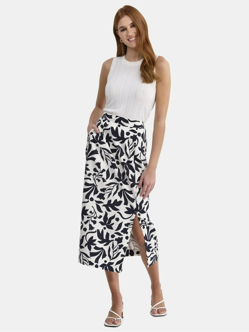 Time and Tru Women's Linen-Blend Slip Skirt with Side Slit, Sizes XS-4X | Walmart (US)