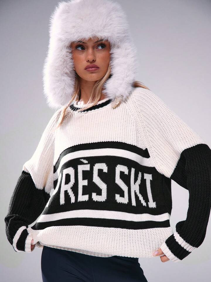 MUSERA Thick Knit Oversized Slogan Jumper | SHEIN