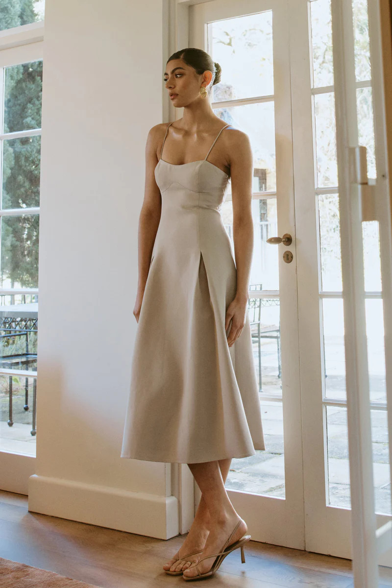 Alaina Cotton A-Line Midi Dress - Natural | MESHKI US