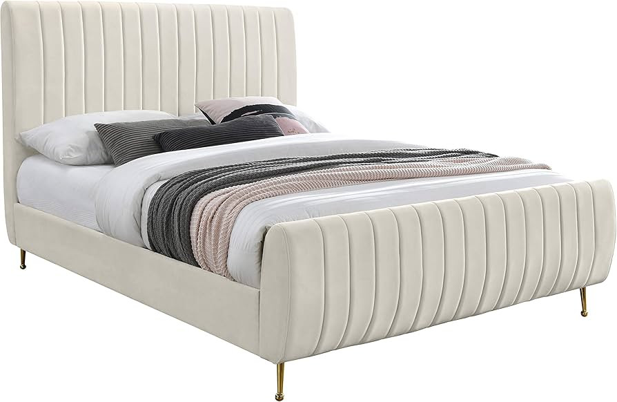 Meridian Furniture Zara Collection Modern | Contemporary Velvet Upholstered Bed with Deep Channel... | Amazon (US)