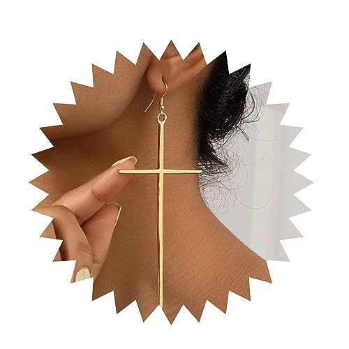 Allereyae Vintage Cross Dangle Earrings - Large Gold Retro Cross Drop Earrings With Big Hooks for Women | Amazon (US)
