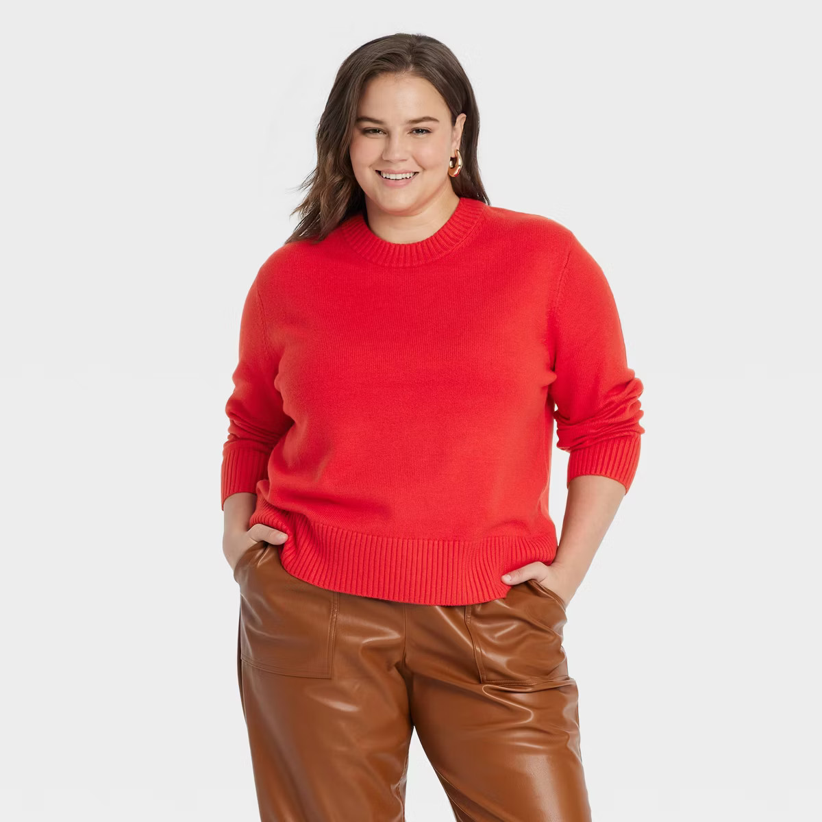 Women's Crewneck Pullover Sweater - A New Day™ Red 1X | Target