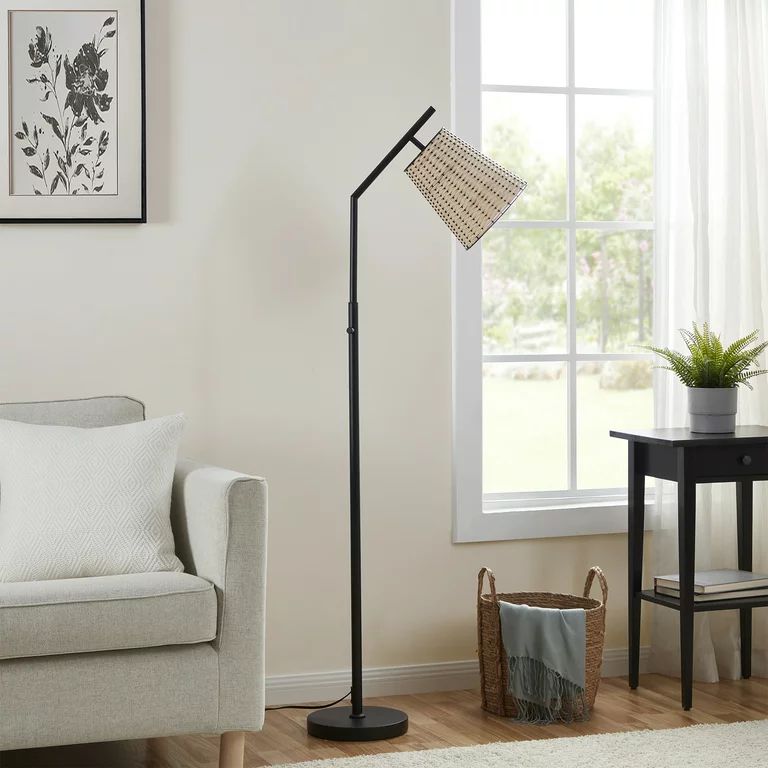 Better Homes & Gardens 60" Rattan Shade Angled Floor Lamp, Black | Walmart (US)