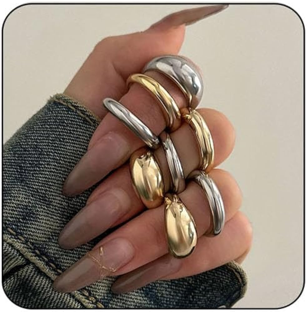 MIFYNN Chunky Gold Rings for Women Gold Silver Adjustable Thick Ring Fashion Statement Ring Open ... | Amazon (US)