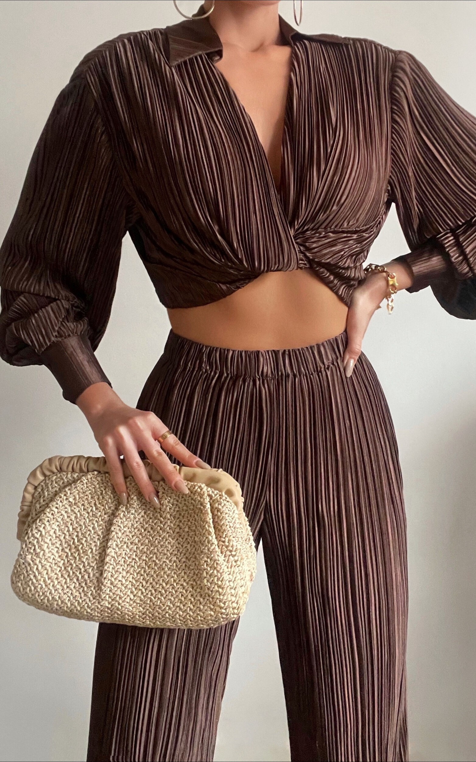 Beca Plisse Button Up Shirt in Chocolate | Showpo (ANZ)
