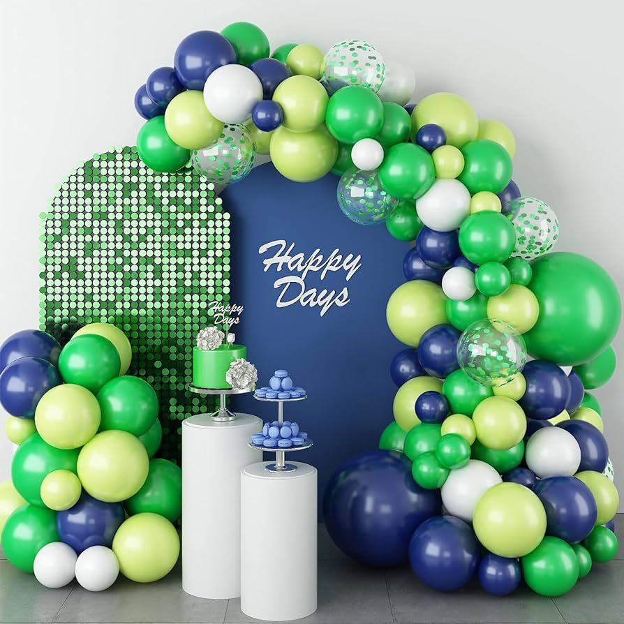 GREMAG Blue and Green Balloon Garland Kit, 107 Pcs Navy Blue Fruit Green White Balloon Arch Kit, ... | Amazon (US)