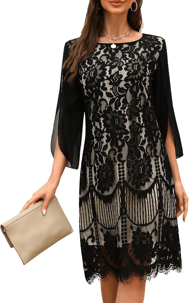 Wedding Guest Cocktail & Formal Dresses for Women - Lace Sequin Prom Evening Dress | Amazon (US)