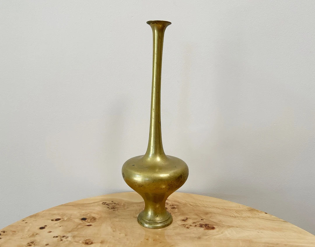 Vintage 11" Brass Vase / Gold Brass Decorative Vase / Boho Home Decor / Shelf Decor / Dried Flora... | Etsy (US)