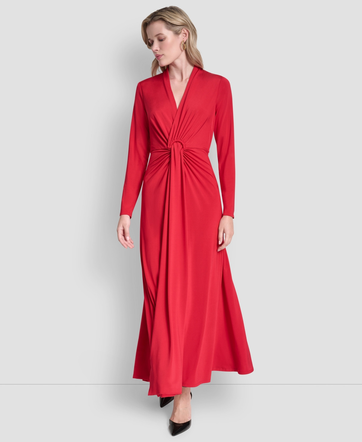 Dkny Women's Long Sleeve V-Neck O-Ring Dress - City Crimson | Macy's