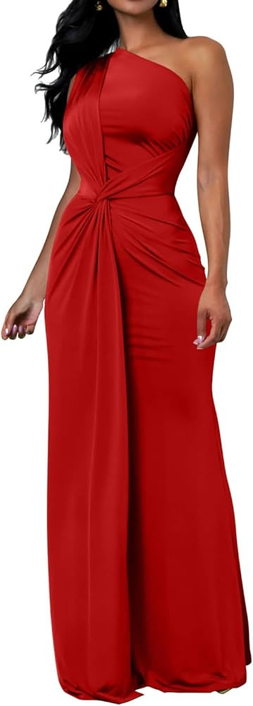 Memoriesea Women's Elegant Sleeveless One Shoulder Bodycon Evening Cocktail Maxi Dress | Amazon (US)