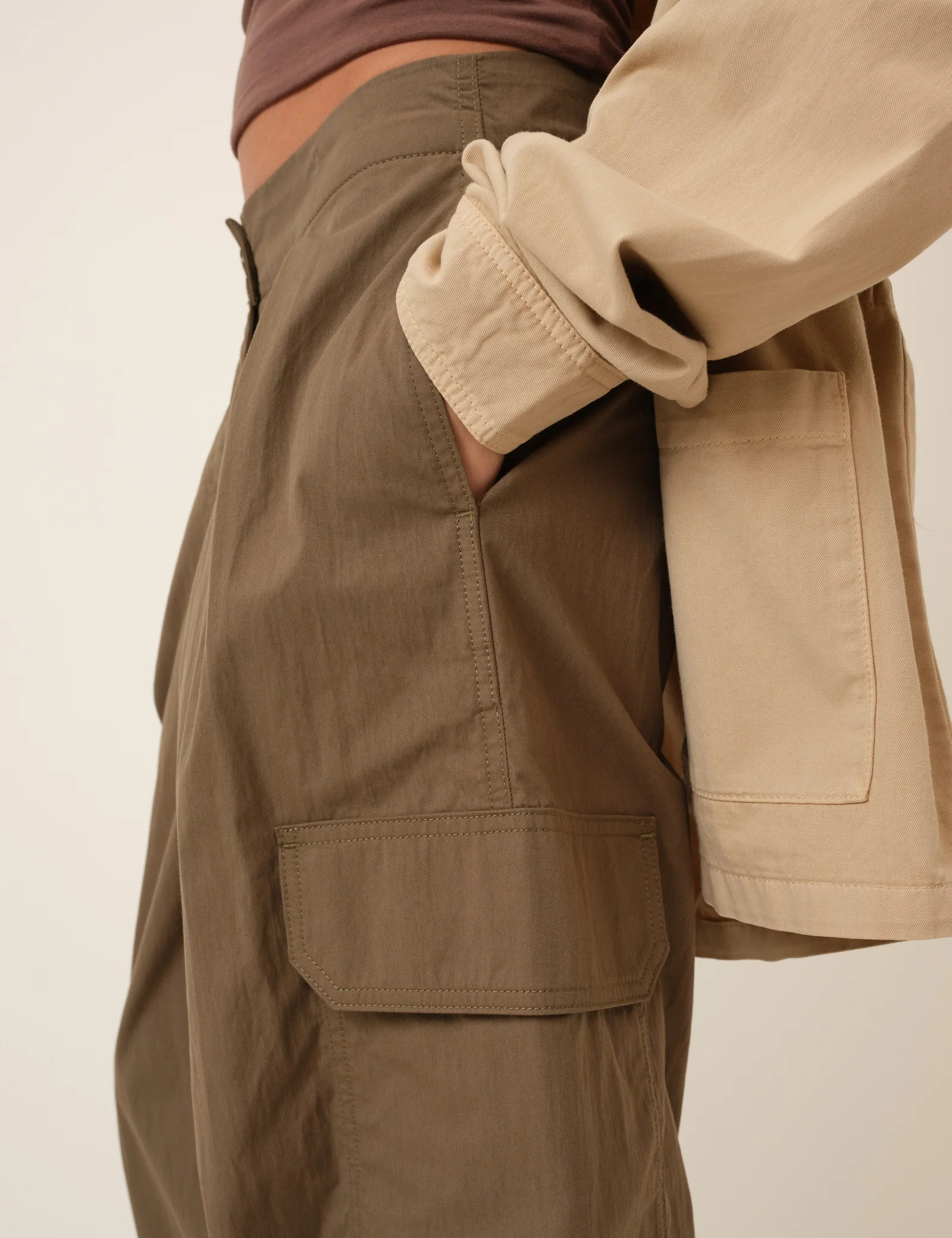 Khaki Barrel Leg Cargo Trousers | Nobody's Child