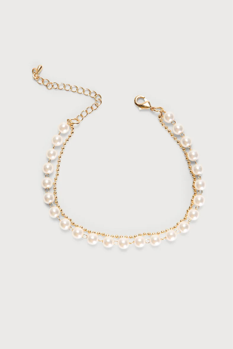Classy and Cute Gold Pearl Ball Chain Bracelet | Lulus