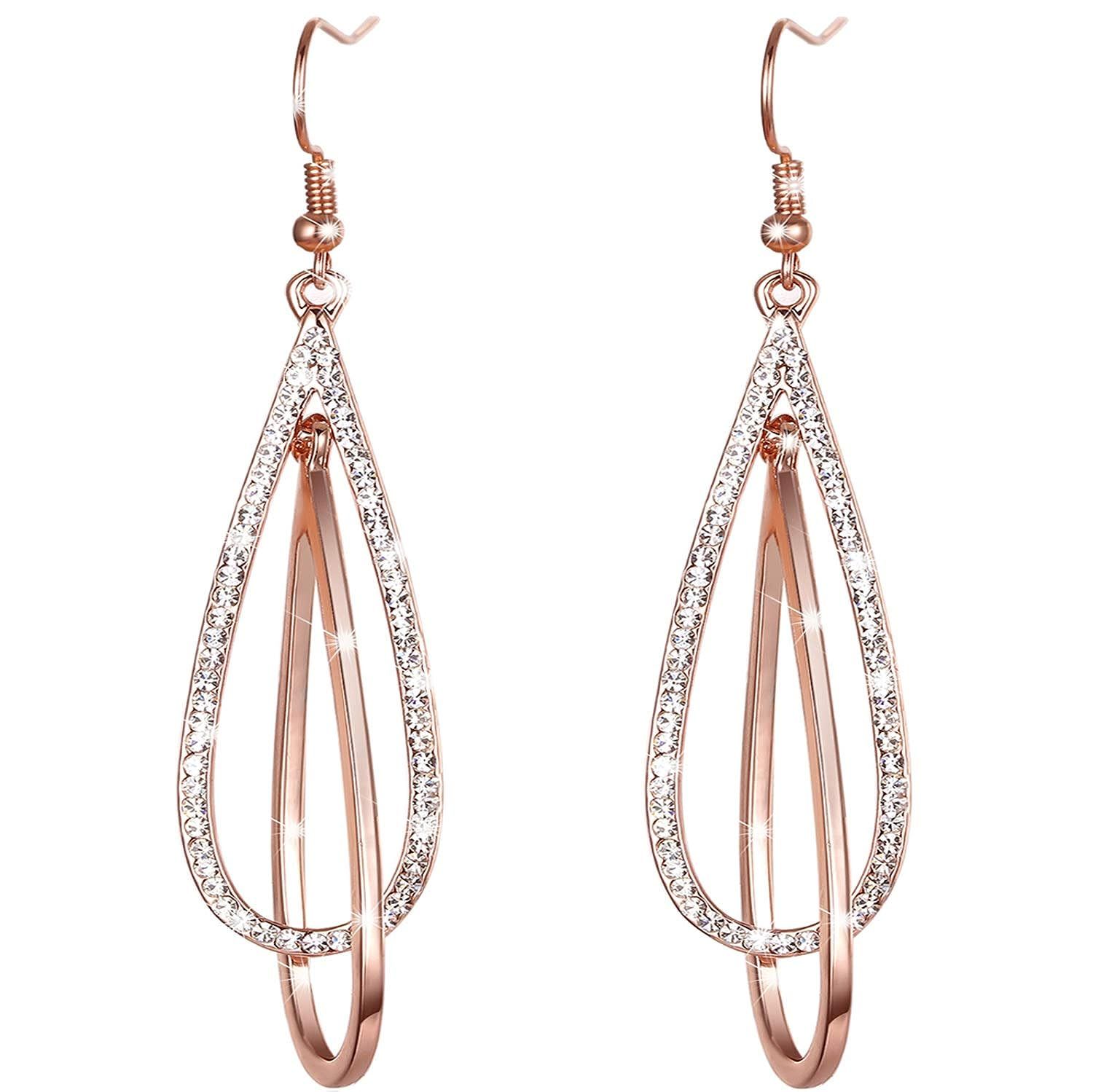 LOVE&CLOVER Earrings for Women Dangling, Crystal Drop Dangle Earrings Elliptical Ring Teardrop Wo... | Amazon (US)