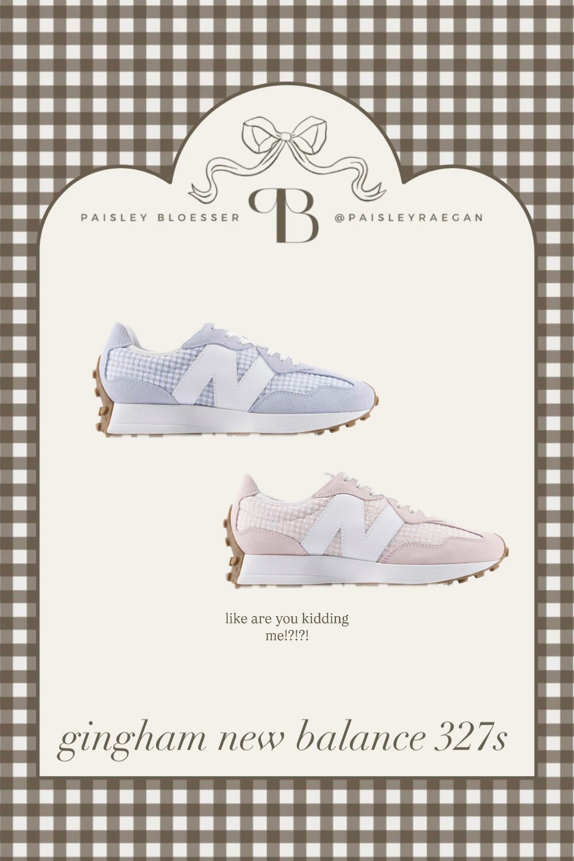 new gingham new balance tennis shoes!!! eyeing the blue for myself!!

new balance 327, new balance, spring tennis shoes, blue tennis shoes, pink tennis shoes, new balance, spring workout clothes

#LTKfitnessgoals #LTKootd #LTKActive