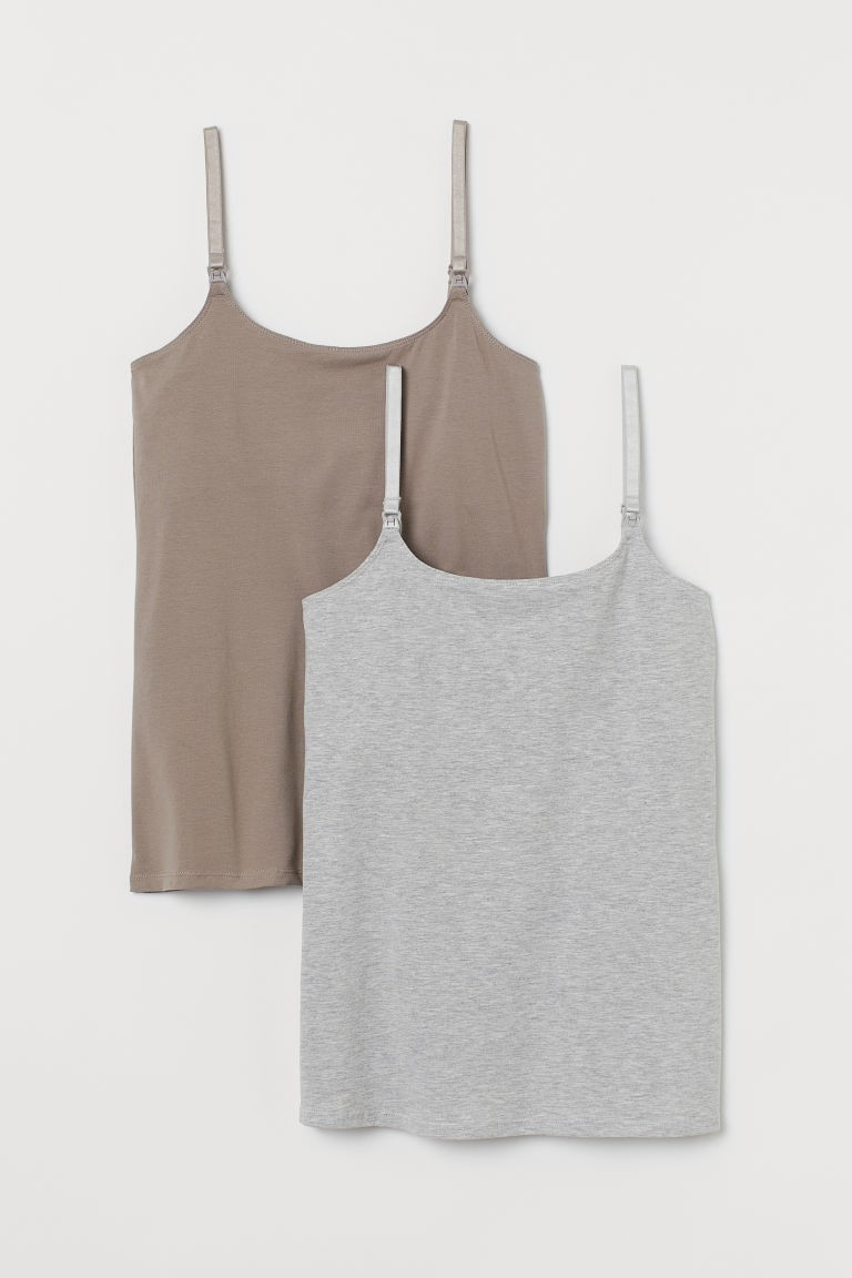 H & M - MAMA 2-pack Nursing Tank Tops - Gray | H&M (US + CA)