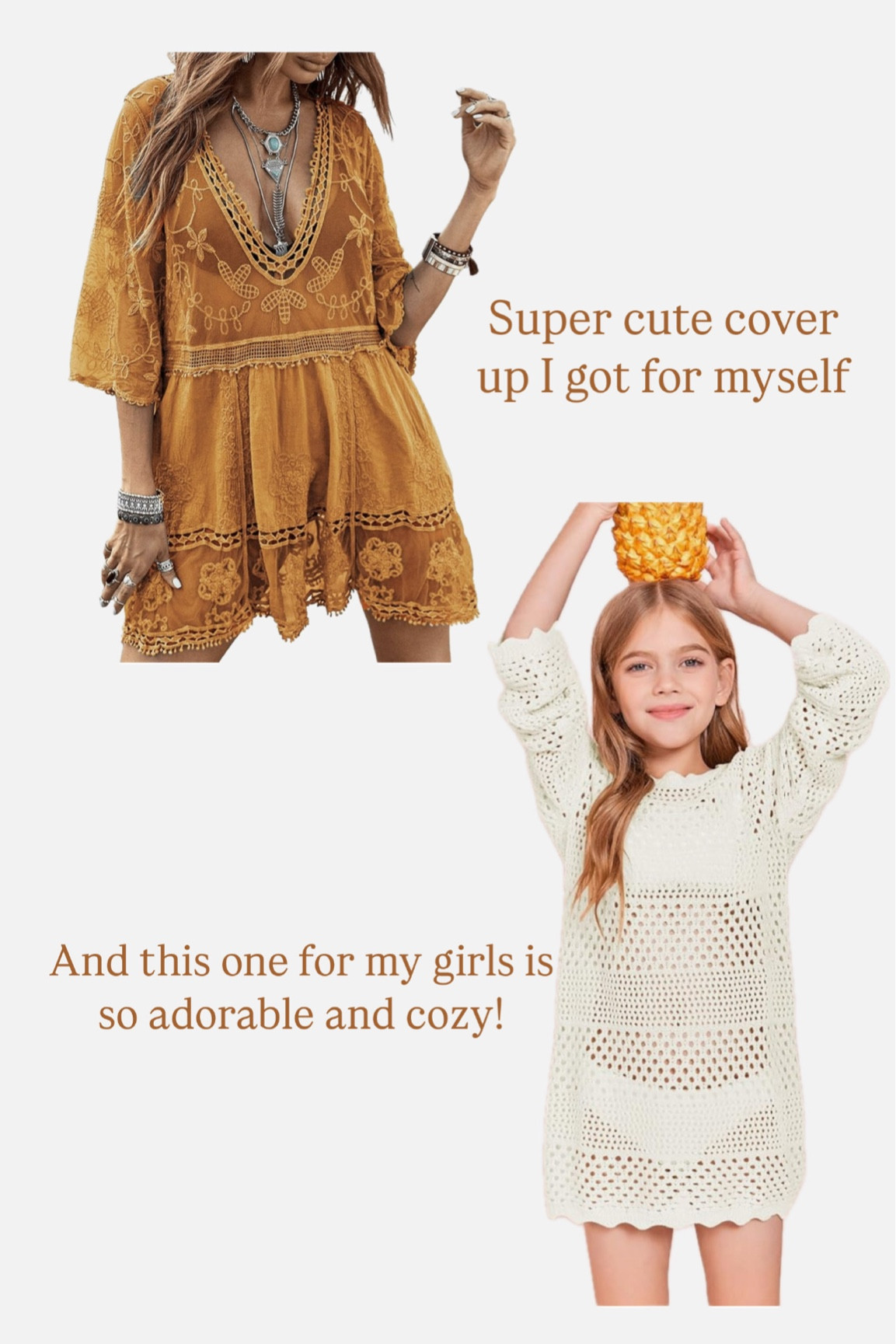 Cutest cover ups! I have the orange and got my girls the crochet one in white and pink. So adorable and cozy too 

#LTKStyleTip #LTKOver40 #LTKFindsUnder50