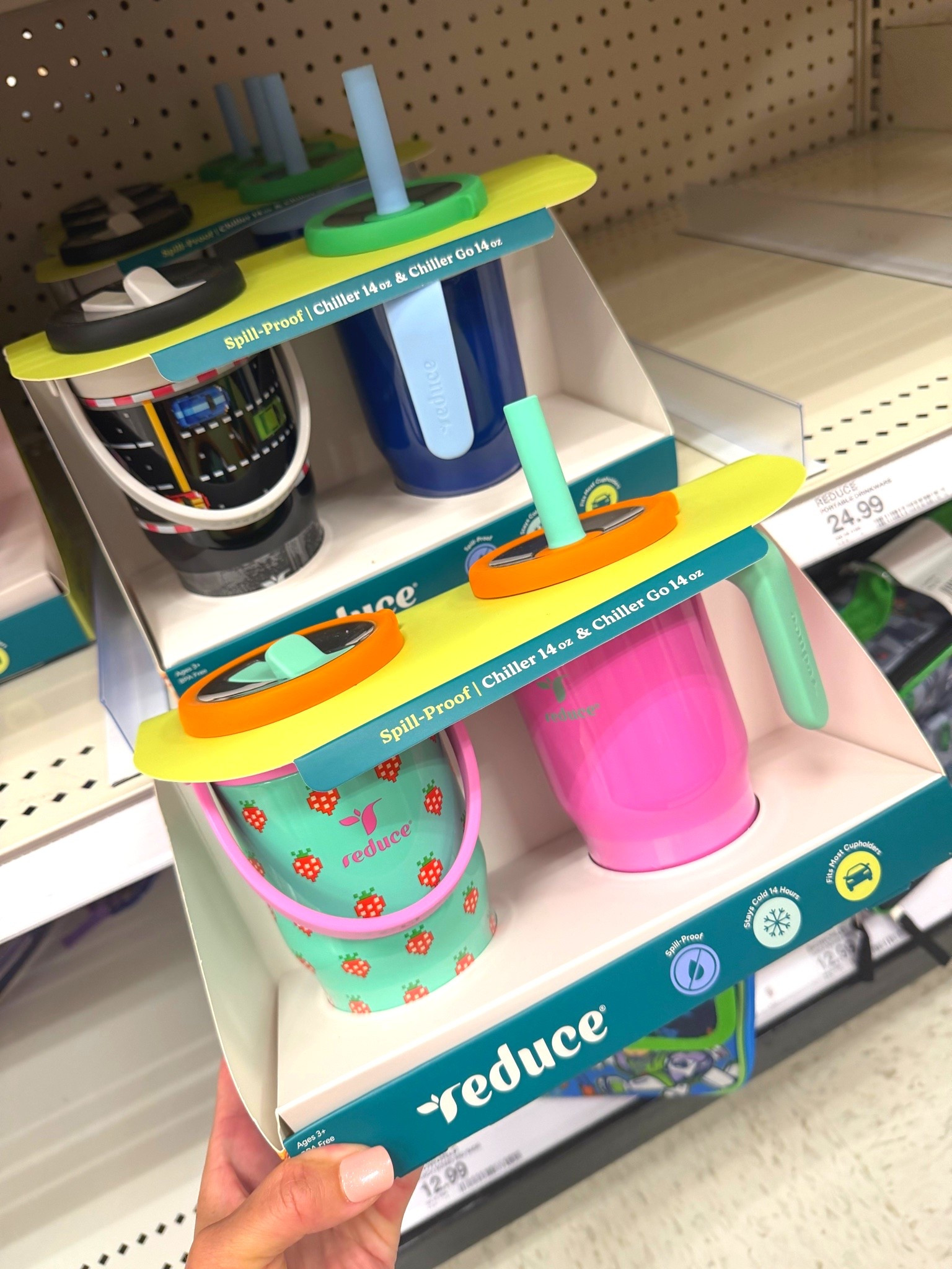 Reduce 14oz 2pk Coldee Kids Mugs with Spill-Proof Straw Pink: Stainless Steel, Leakproof, Dishwasher-Safe, Ages 3+