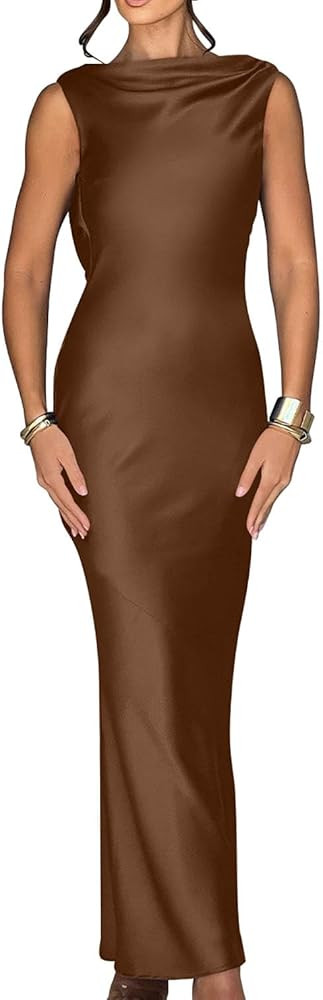 Memoriesea Women's Elegant Sleeveless High Neck Tie Cocktail Wedding Party Maxi Dress | Amazon (US)