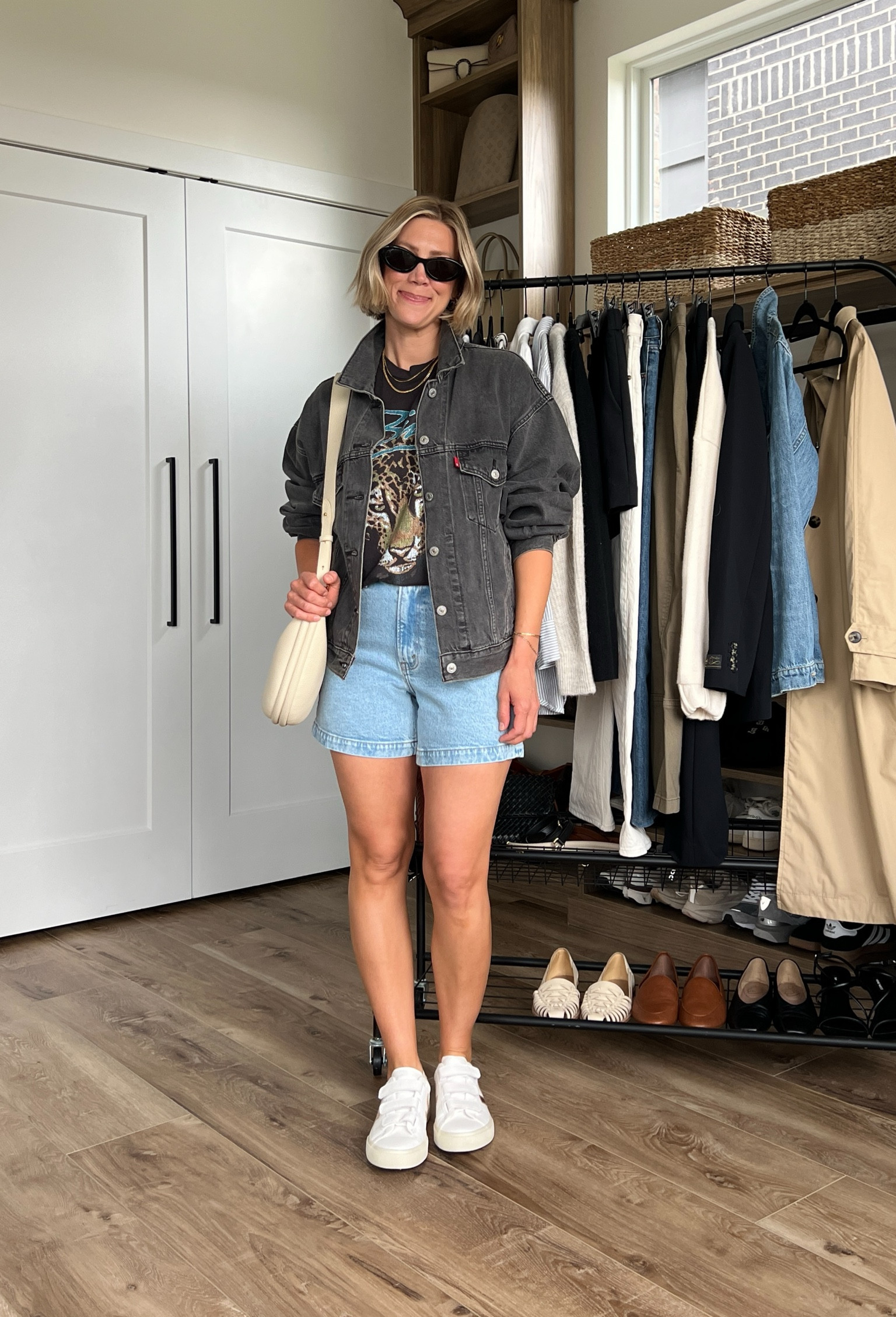 Wearing 26 shorts, small graphic tee, medium denim jacket, sneakers tts 

#LTKstyletip #LTKfindsunder50 #LTKfindsunder100