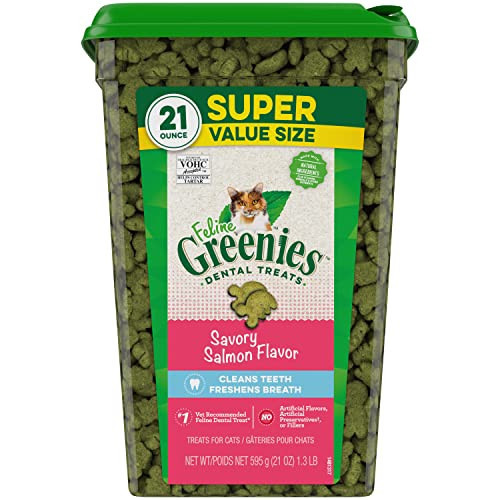 Greenies Feline Adult Dental Cat Treats, Savory Salmon Flavor, 21 oz. Tub | Amazon (US)