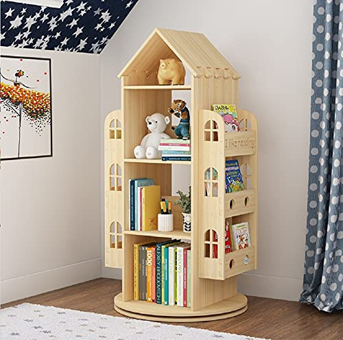 Heehee Rotating Bookshelf 360 Display Floor Standing Bookcase Storage Rack Children's Bookshelf, Wood Book Shelf Organizer Stand for Kids, Storage Book Display Case Bookrack | Amazon (US)