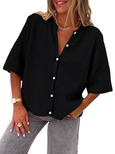LILLUSORY Short Sleeve Cardigan Sweaters for Women 2025 Summer Cropped Button Up Sweater Tops Cas... | Amazon (US)