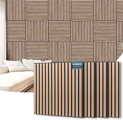 AKUMAX 4 Pack Wood Panels- 4x24x24Inches 3D Wall Panels Wood Wall,Decorative Peel Soundproof Wall... | Amazon (US)