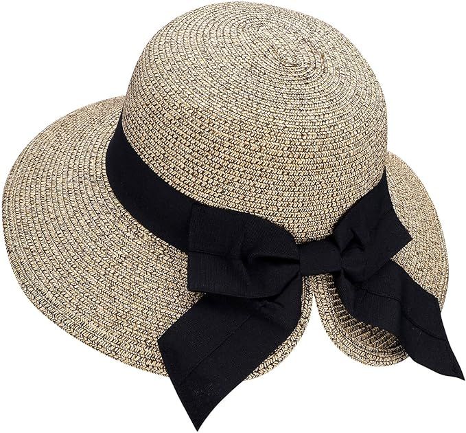 Verabella Women's Lightweight Foldable/Packable Beach Sun Hat w/Decorative Bow | Amazon (US)