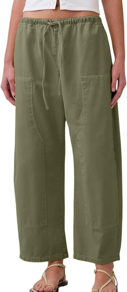 Ainangua Womens Double Knee Barrel Pants Elastic Waist Palazzo Pants | Amazon (US)