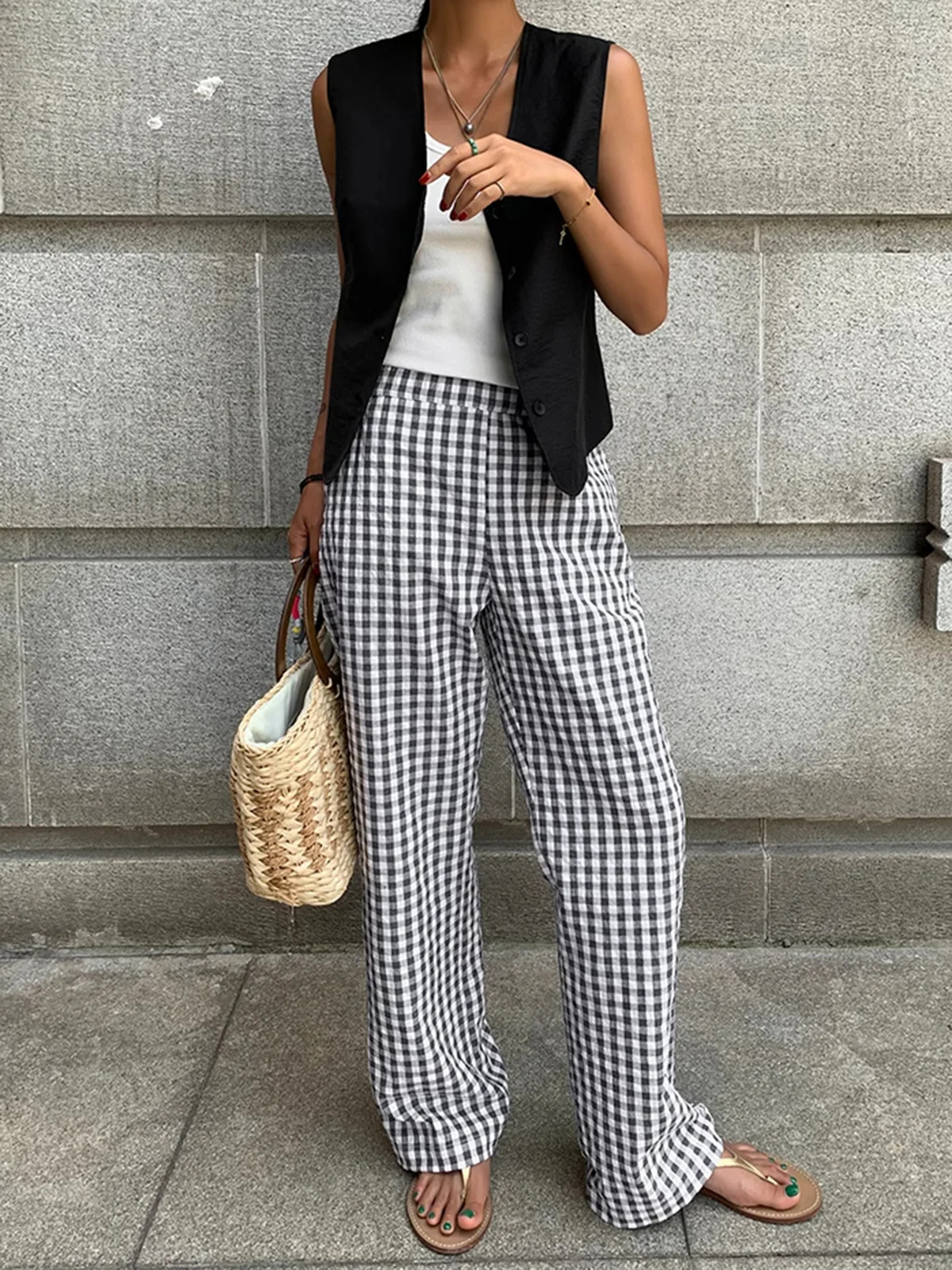 Casual Plaid Wide Leg Pants | Commense