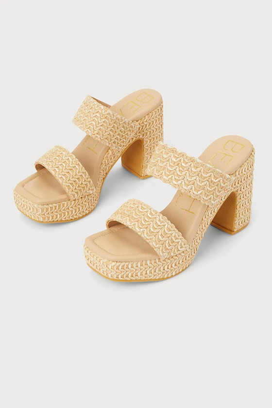 Gem Natural Raffia Platform Slide Sandals | Lulus (US)