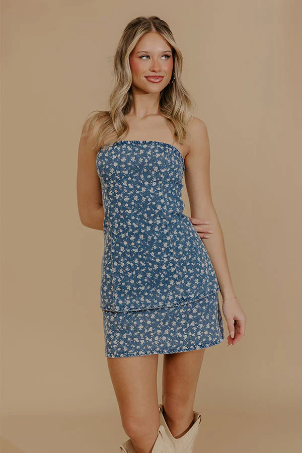 Rooftop in Bloom Denim Mini Dress | Impressions Online Boutique