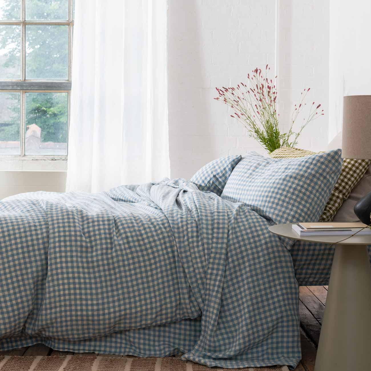 Warm Blue Gingham Linen Bedtime Bundle | Piglet