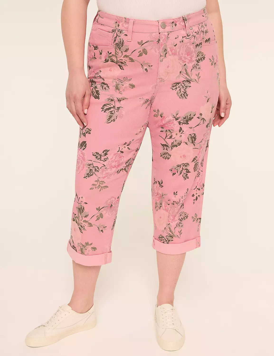 Mid-Rise Boyfriend Printed Capri Jean | Lane Bryant (US)