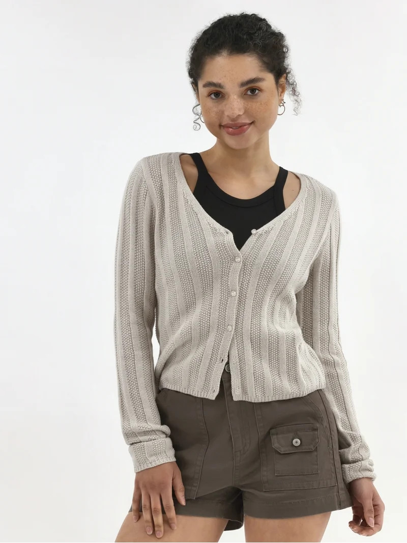 No Boundaries Textured Button Front Cardigan Sweater, Women's | Walmart (US)