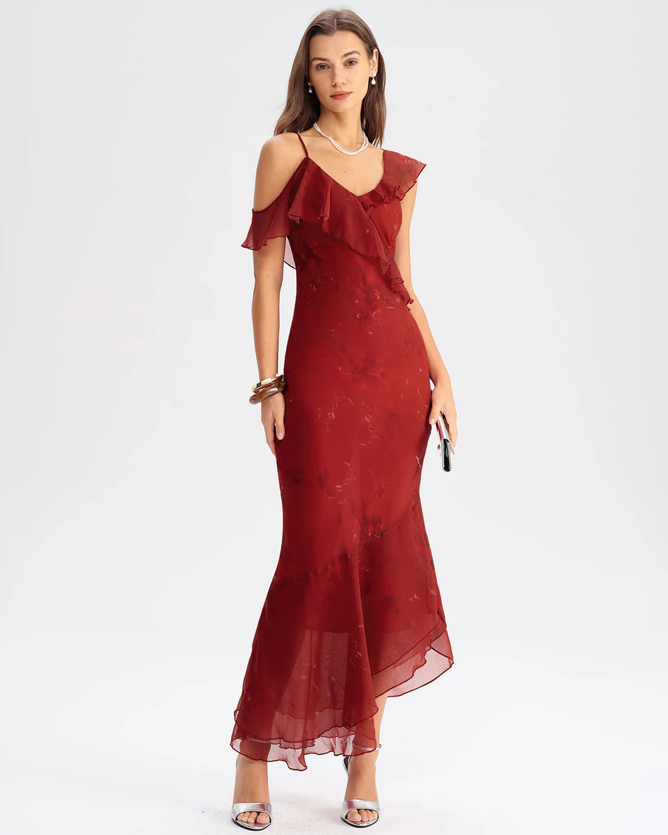 Red Tie Dye Mermaid Slip Maxi Dress | rihoas.com