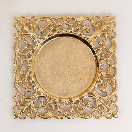 Efavormart 6 Pack Gold Square Acrylic Charger Plates with Hollow Lace Border, Dinner Chargers Event Tabletop Decor - 12" | Amazon (US)