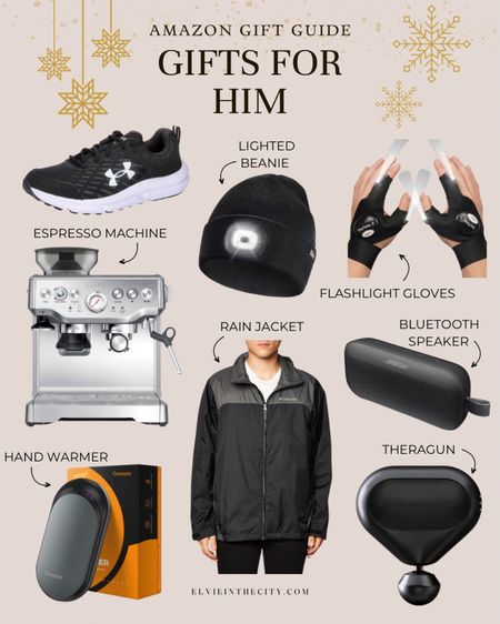 Amazon gift guide - gifts for him. This gift guide includes Under Armour sneakers, a Breville espresso maker, Bose Bluetooth speaker, Columbia rain jacket, TheraGun, rechargeable hand warmers, LED flashlight gloves, and a lighted beanie. 

Gifts for dad, gifts for husband, gifts for men, gifts under 100, gifts under 25, gifts under 50, Amazon gift guide

#LTKmens #LTKfindsunder50 #LTKHoliday