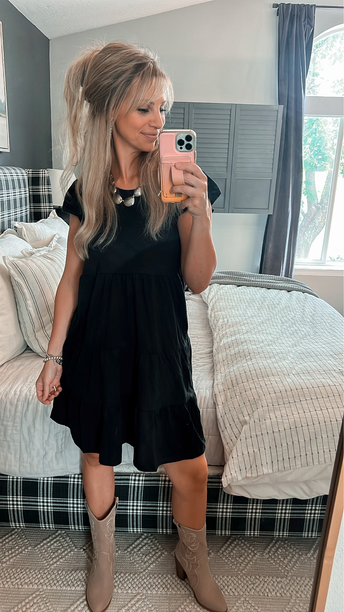 Outfit and bedding details. I’m 5’5”, 130 lbs. Wearing XS in the dress (sized down) 
Boots run TTS.


#LTKSeasonal #LTKhome #LTKFind