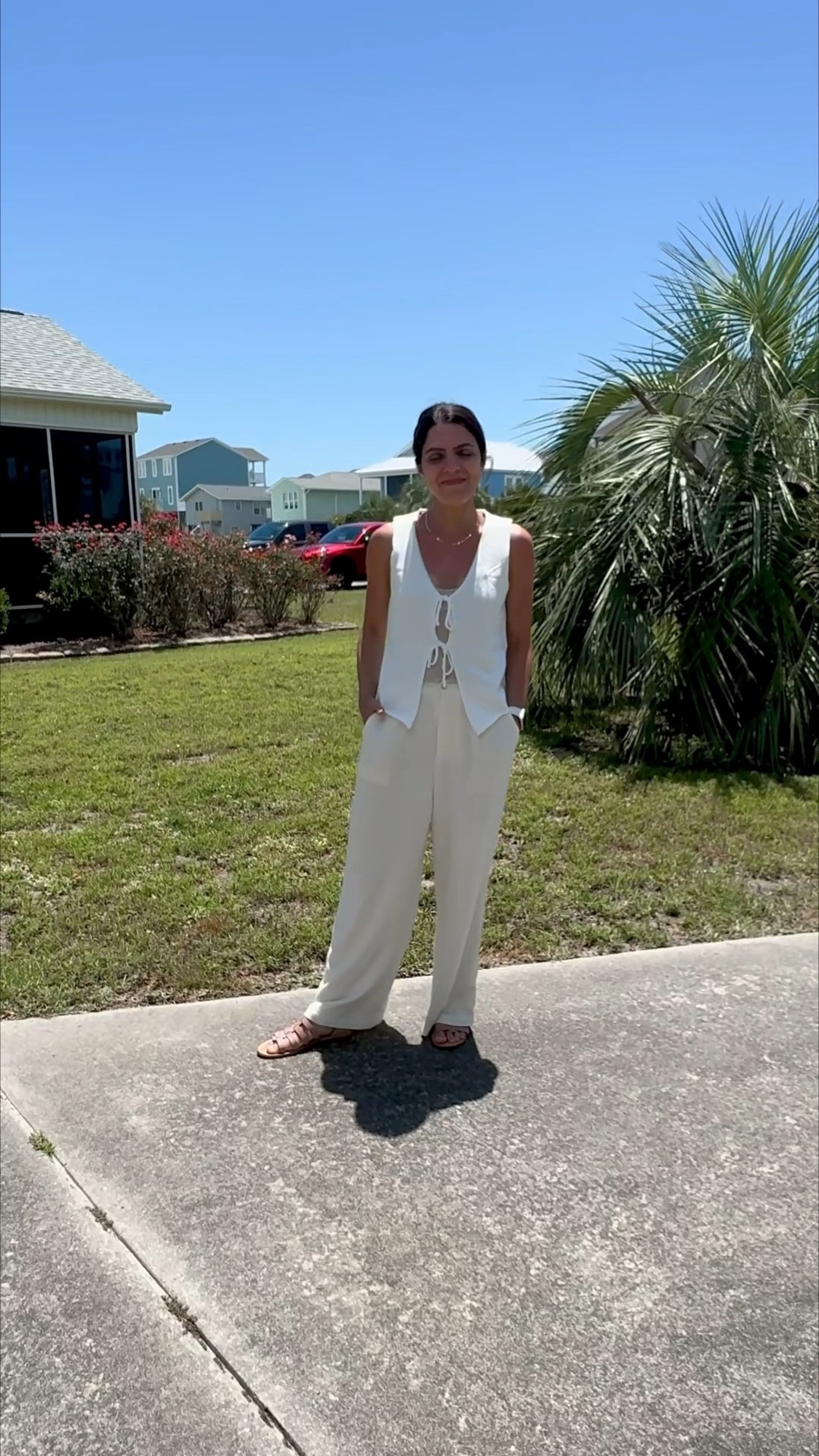 Beach day - sight seeing ootd

Drawstring vest: Amazon, XS
Linen pant: Z Supply, XS
Gladiator sandal: old, linked similar 

#LTKStyleTip