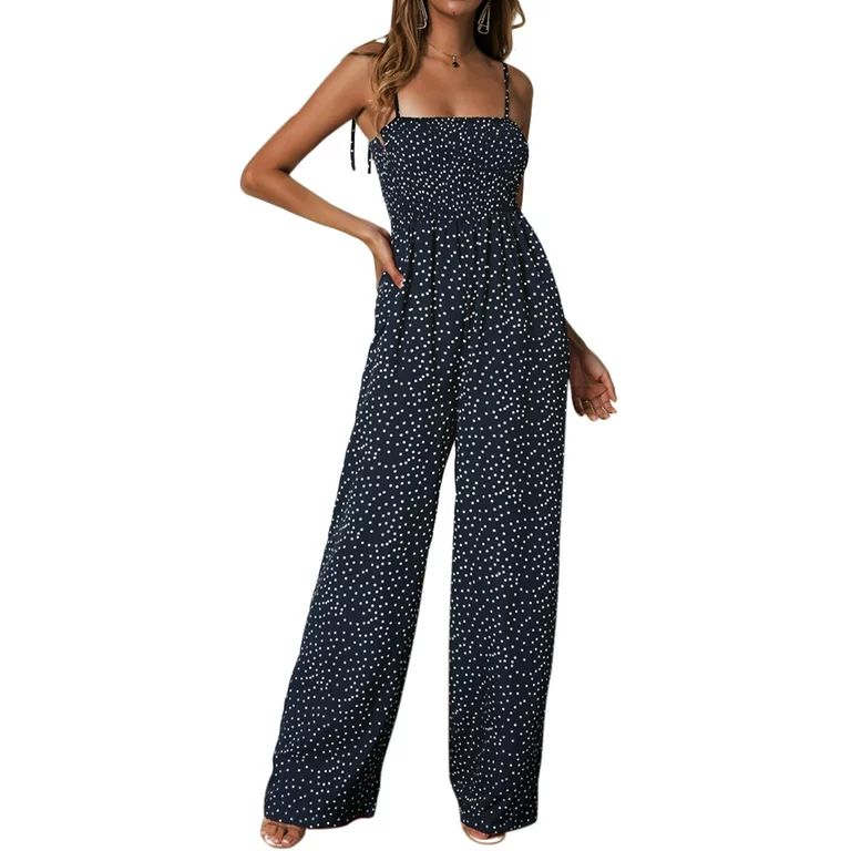Strapless Jumpsuit For Women Polka Dot Wide Leg Evening Party Playsuit Ladies Casual Loose Romper... | Walmart (US)