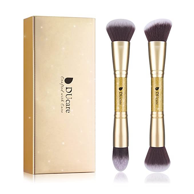 Amazon.com: DUcare Makeup Brushes Duo End Foundation Powder Buffer and Contour Synthetic Cosmetic... | Amazon (US)