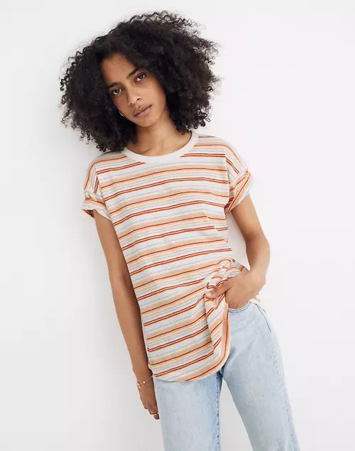 Whisper Cotton Rib-Crewneck Tee in Readville Stripe | Madewell