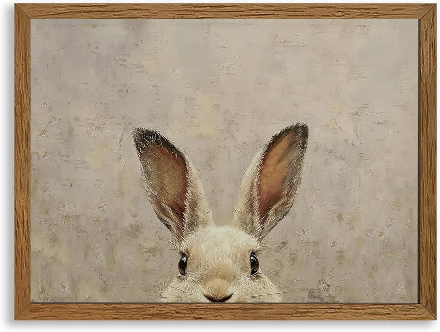 AVECCO Framed Vintage Funny Bunny Easter Wall Art, Cute Farmhouse Aesthetic Wall Decor, Easter Ra... | Amazon (US)