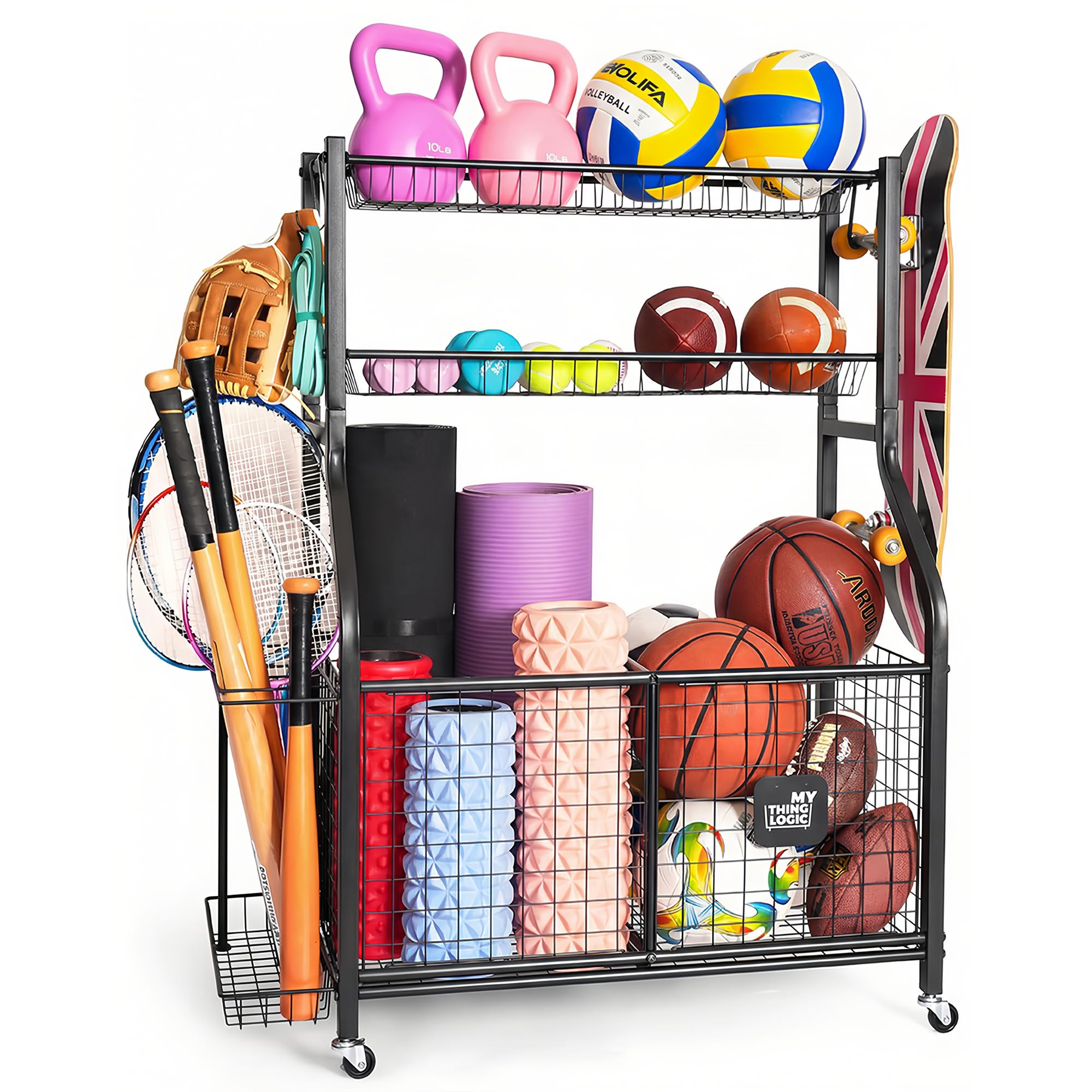 Mythinglogic Sports Equipment Garage Organizer,Garage Ball Storage for Sports Gear and Toys, Roll... | Amazon (US)