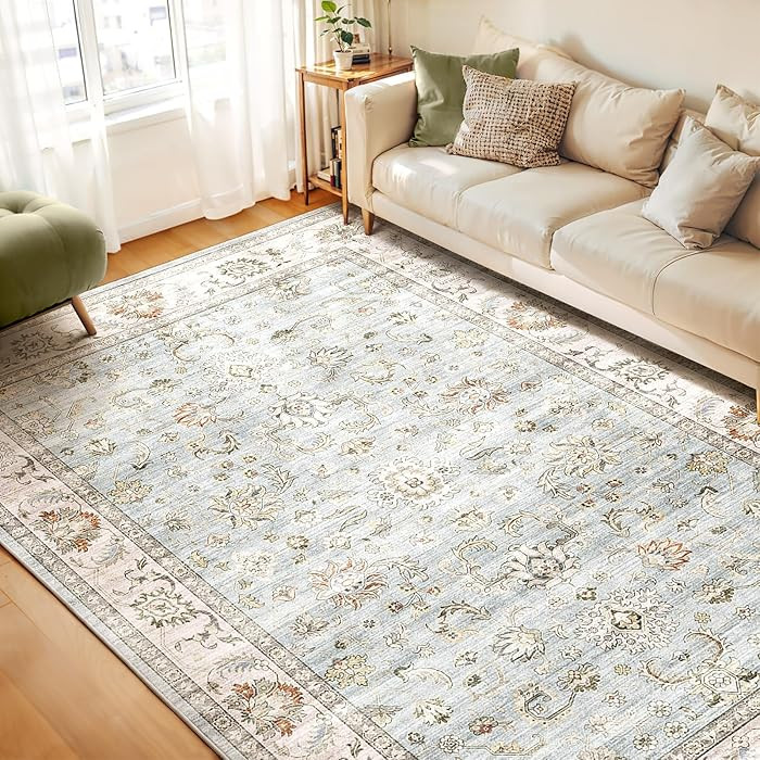 WITSHOCK 8x10 Area Rugs for Living Room: Machine Washable Non Slip Vintage Carpet - Low Pile Ligh... | Amazon (US)